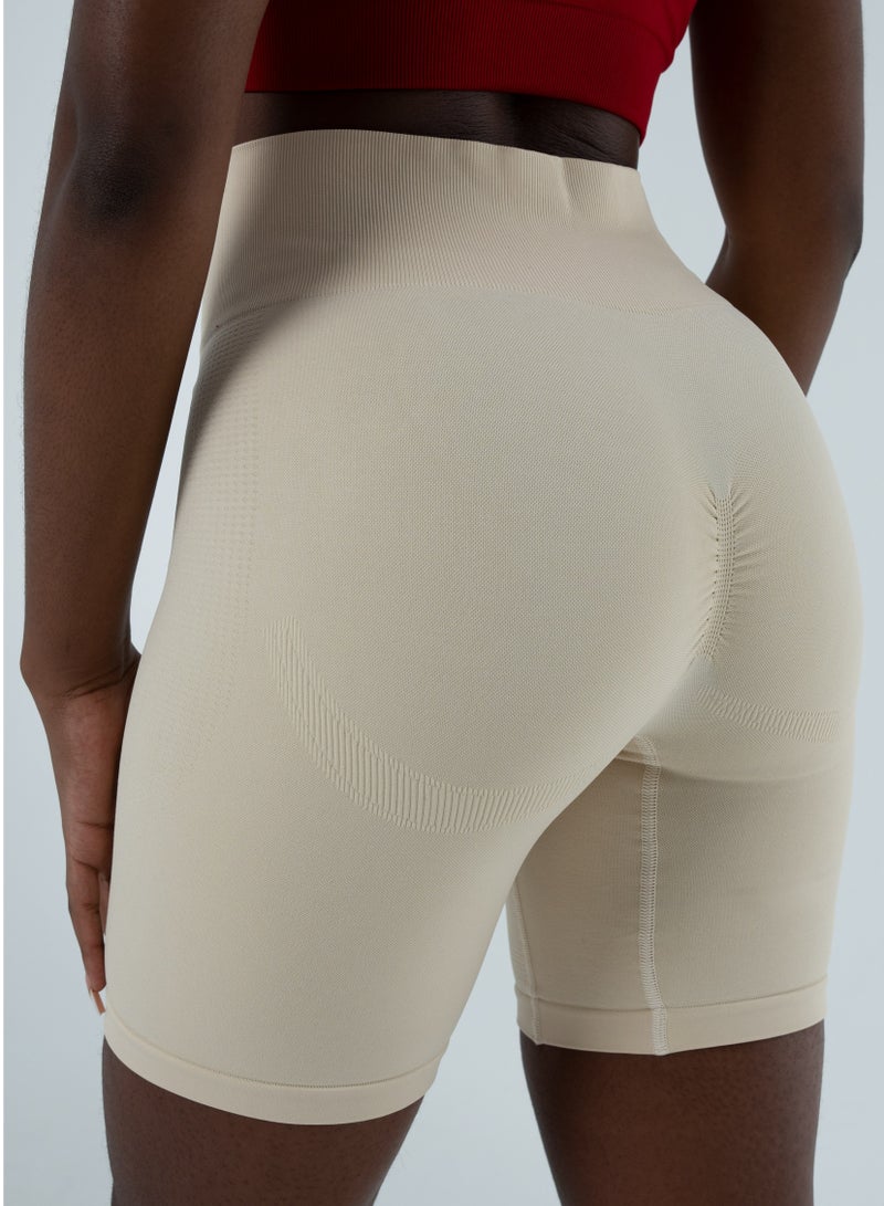 Bernessi Turkiye Nylon Women High Waisted Biker Shorts Sport Legging Shorts Workout Cycling Athletic Running Yoga Gym Volleyball for Ladies with Tummy Control Beige Vanilla - Image 3