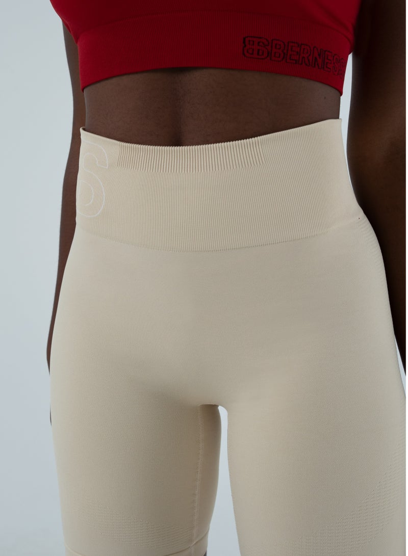 Bernessi Turkiye Nylon Women High Waisted Biker Shorts Sport Legging Shorts Workout Cycling Athletic Running Yoga Gym Volleyball for Ladies with Tummy Control Beige Vanilla - Image 2