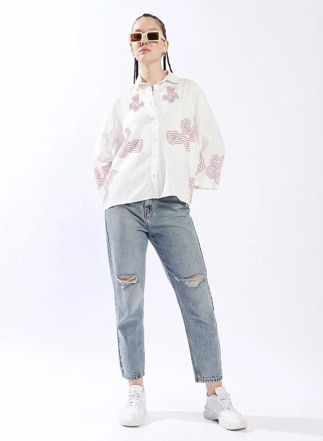 هاي ستار قميص نسائي بأزرار مطرز قطن 1% بألوان متعددة مقاس كبير