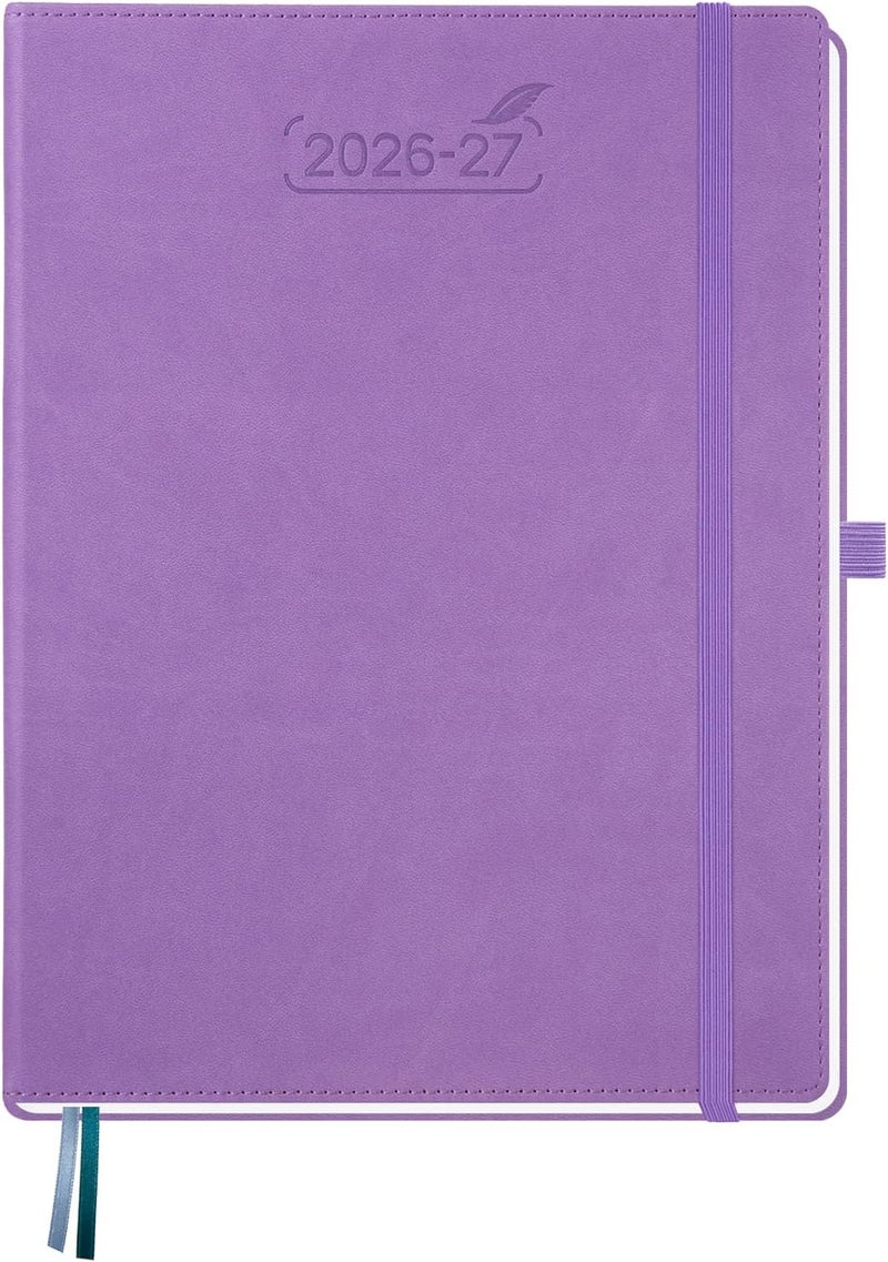 BEZEND A4 Academic Diary 2026-2027 Week to View, 18-Month Weekly Planner Runs Mid Year Jul'26 - Dec'27. Vertical Layout with Time Slots & Monthly Tabs, PU Leather Hardback, 28.5 x 22 cm, Lavender - Image 1