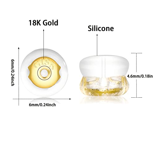 DSOMHZ Earring Backs,18K Gold Silicone Earring Backs for Studs/Droopy Ears,Locking Secure Earring Backs for Heavy Earring,No-Irritate Hypoallergenice Soft Clear Earring Backs for Adults - Image 2