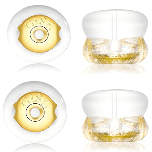 DSOMHZ Earring Backs,18K Gold Silicone Earring Backs for Studs/Droopy Ears,Locking Secure Earring Backs for Heavy Earring,No-Irritate Hypoallergenice Soft Clear Earring Backs for Adults - Image 1