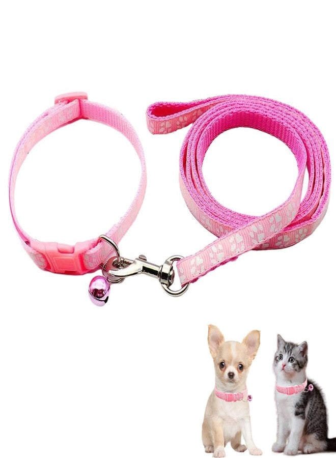 cyhaen Pink Dog Collar and Leash Set,Nylon Paw Print Small Dog Collar with Bell Adjustable Buckle for Xs XSmall Cat Puppy Dogs Girl Kitten Yorkie Chihuahua X-Small - Image 1