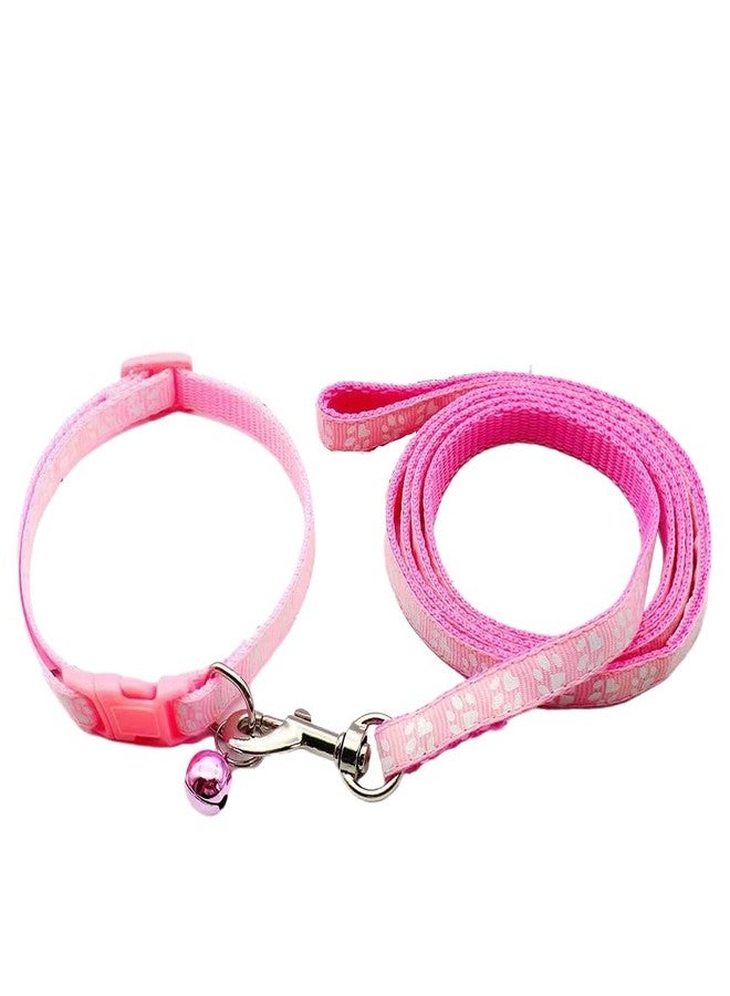 cyhaen Pink Dog Collar and Leash Set,Nylon Paw Print Small Dog Collar with Bell Adjustable Buckle for Xs XSmall Cat Puppy Dogs Girl Kitten Yorkie Chihuahua X-Small - Image 5