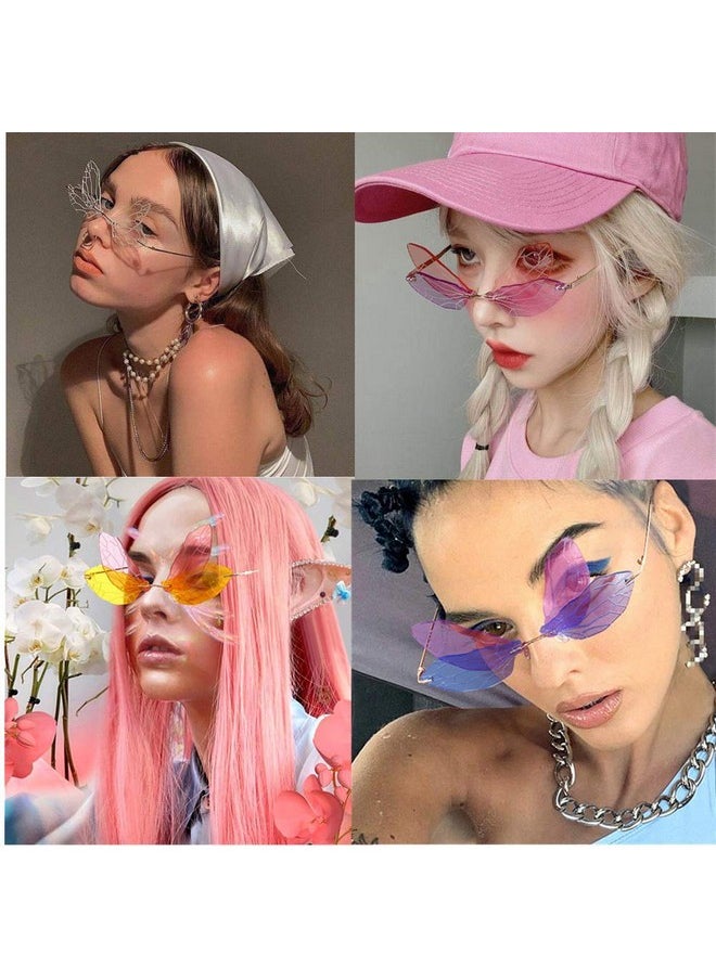ENTHYI - Dragonfly Wing Shape Sunglasses For Women/Men Frameless Irregular Glasses Shades Party Sun Glasses (Blue) - Image 1