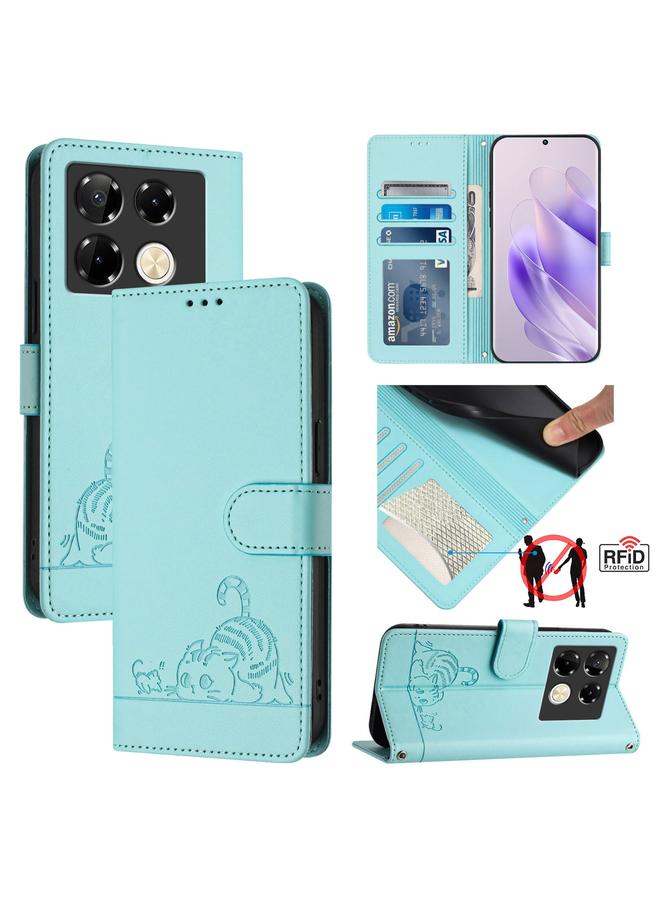 Zaboon Case For Infinix Note 40 Pro 4G X6850 Cat Rat Embossed Pattern RFID Leather Phone Case with Lanyard - Image 1