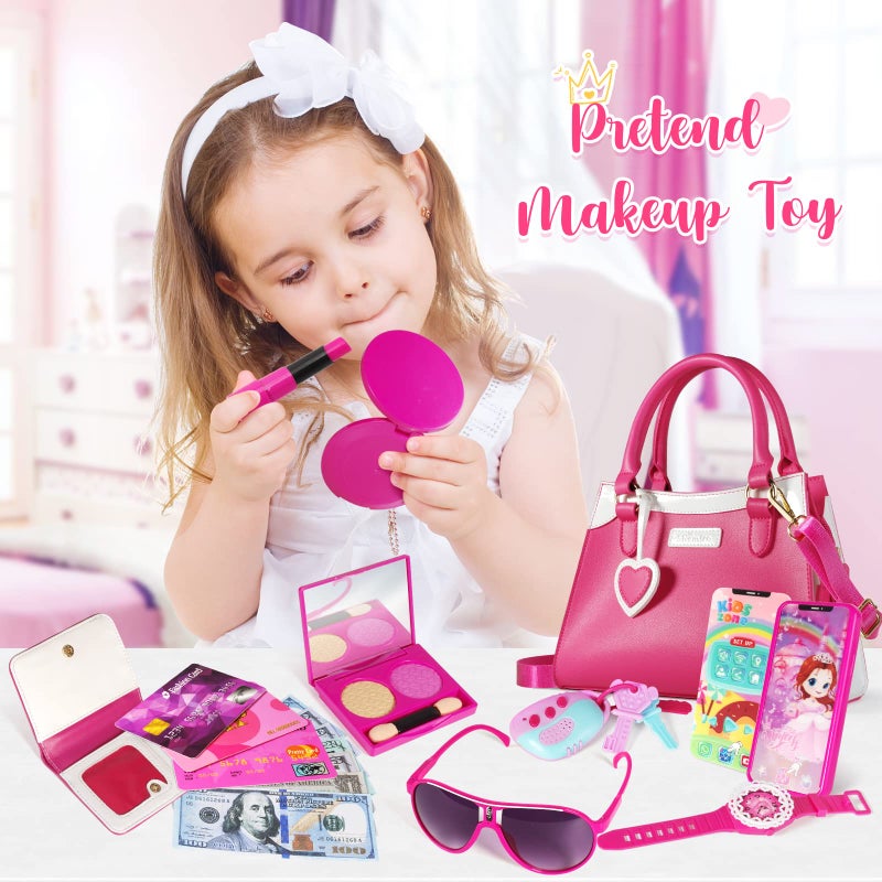 Shemira Play Purse for Little Girls, Princess Pretend Toys for Girls 3 4 5 6 7 8 Years Old, Christmas & Birthday Gift for Girls Age 3-5 4-6 6-8, Toddler Purse with Accessories, Kids Toy Purse,Pink - Image 5