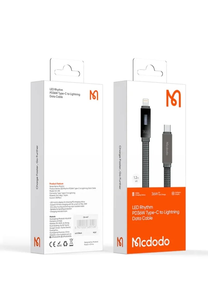 MCDODO CA-4960 USB-C TO LIGHTNING CABLE 1.2M BLACK - Image 2