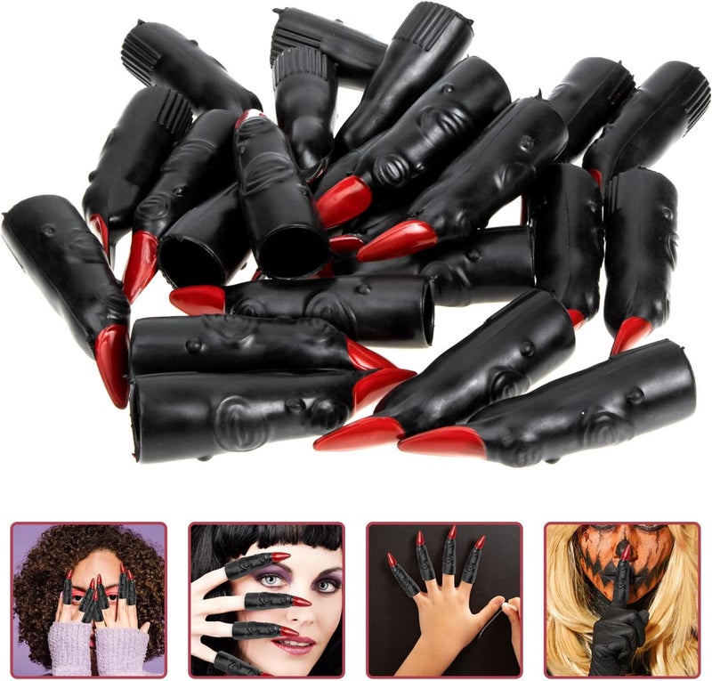 woobles Witch Fingers 24 Pcs Halloween Witch Fingers Bulk Cosplay Claws Halloween Finger Fingernails Black Witch Finger Pointer Black 6.7x1.9cm - Image 3