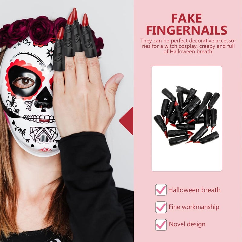 woobles Witch Fingers 24 Pcs Halloween Witch Fingers Bulk Cosplay Claws Halloween Finger Fingernails Black Witch Finger Pointer Black 6.7x1.9cm - Image 5