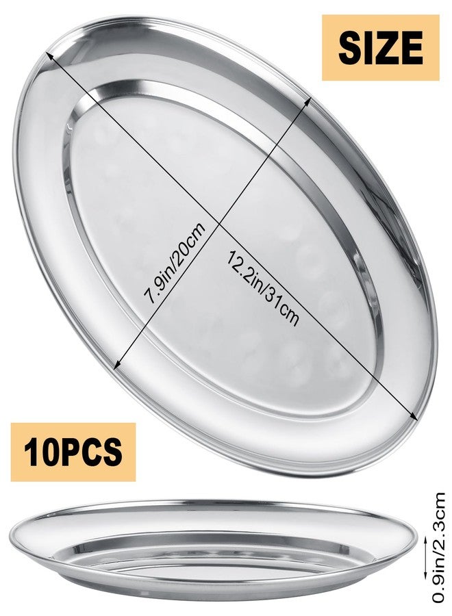 AKOLAFE 10PCS Sizzle Platter for Serving Food Medium Serving Trays for Party Buffet Oval Serving Platter Set Silver Tray Decorative Metal Trays Stainless Steel Tray Long Sizzler Plates for Sushi Snack - Image 2