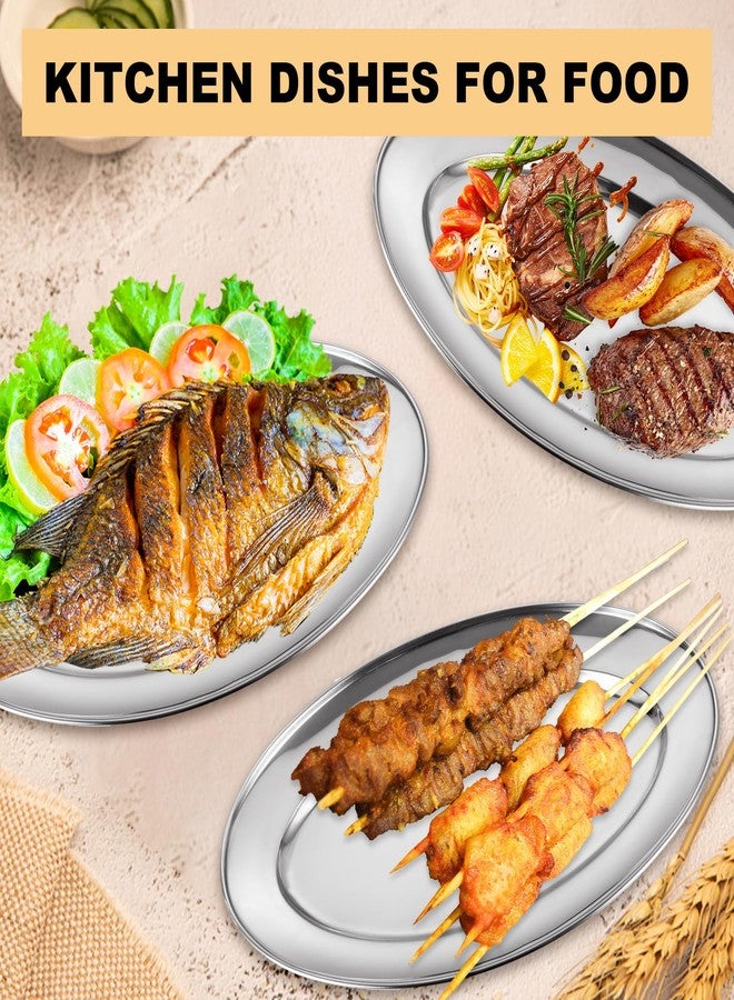 AKOLAFE 10PCS Sizzle Platter for Serving Food Medium Serving Trays for Party Buffet Oval Serving Platter Set Silver Tray Decorative Metal Trays Stainless Steel Tray Long Sizzler Plates for Sushi Snack - Image 5