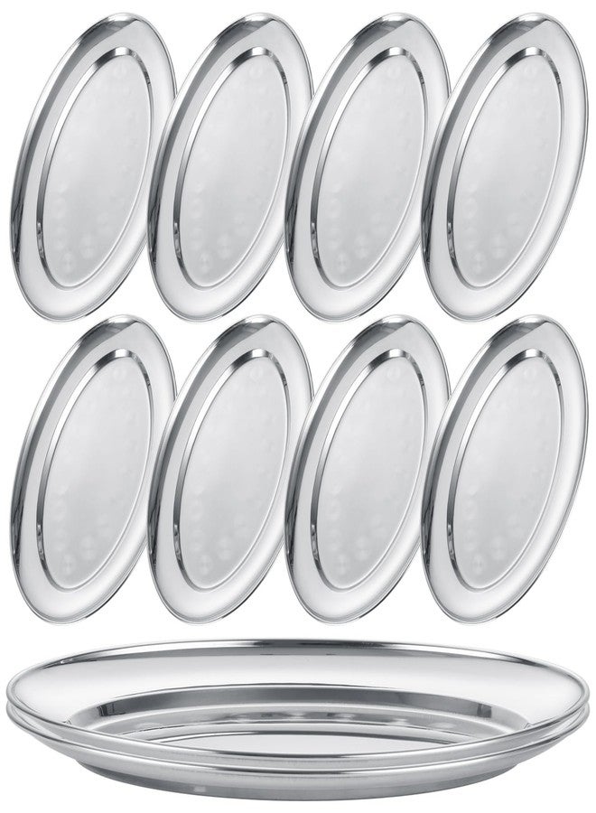 AKOLAFE 10PCS Sizzle Platter for Serving Food Medium Serving Trays for Party Buffet Oval Serving Platter Set Silver Tray Decorative Metal Trays Stainless Steel Tray Long Sizzler Plates for Sushi Snack - Image 1