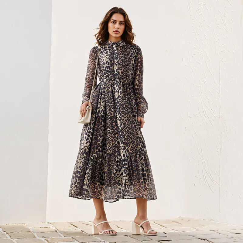تواكستريمز Animal Print Midi Shirt Dress