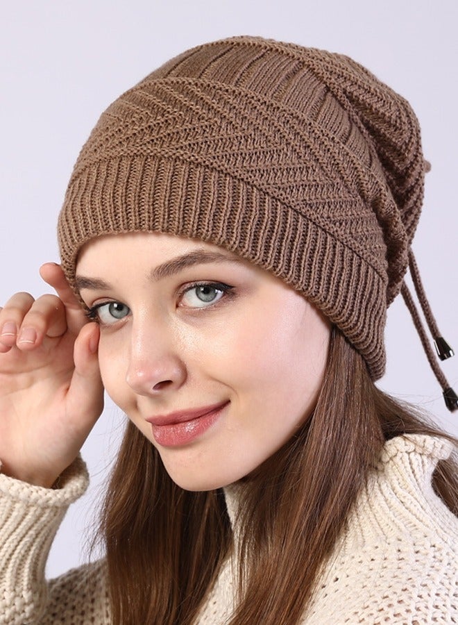 NIBEMINENT Women Winter Slouchy Beanie Outdoor Warm Stocking Hat Thick Knitted Skull Hats Multifunctional for Scarves Mask Khaki  - Image 1