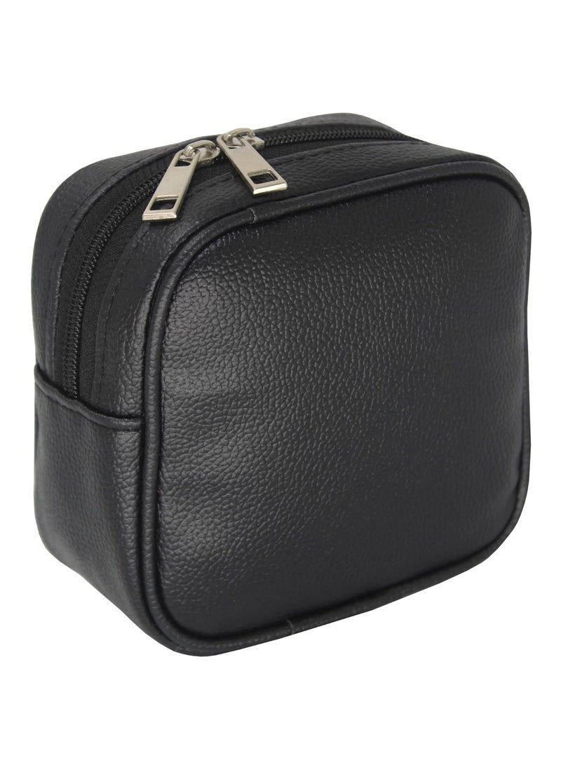 atorakushon PU Leather Small Toiletry Bag for Travelling Shaving Kit Makeup Cosmetic Jewellery Organizer Pouch for Girls, Women (Black) - Image 1
