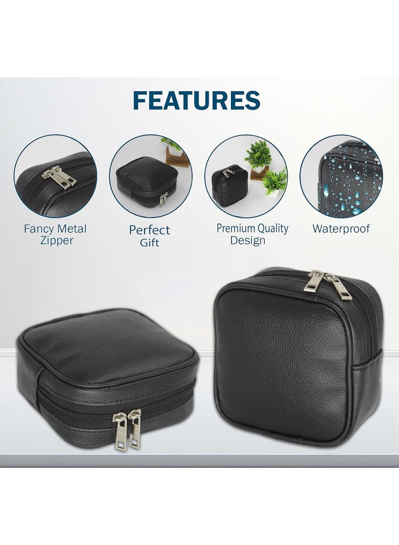 atorakushon PU Leather Small Toiletry Bag for Travelling Shaving Kit Makeup Cosmetic Jewellery Organizer Pouch for Girls, Women (Black) - Image 2
