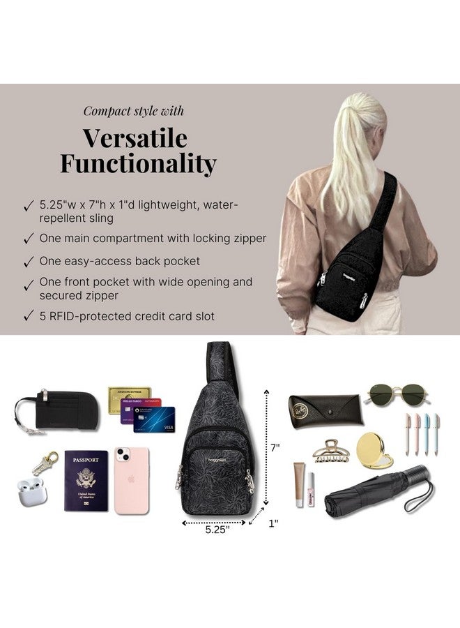 باجاليني حقيبة يد Baggallini Securtex Anti Theft Daytripper Sling، بطبعة Midnight Blossom - Image 4