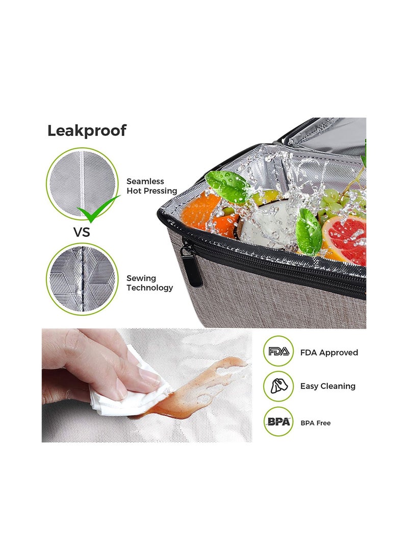 ROBUST Robust Leakproof Lunch Bag With Shoulder Strap Anti-Fungal Insulated Material Lunch Box Bag For Men & Women Double-Deck Large Cooler Bag For Office School Travel Beach Picnic Adult-Grey  - Image 3