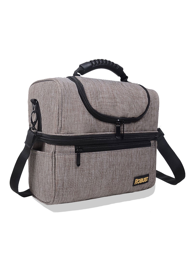 ROBUST Robust Leakproof Lunch Bag With Shoulder Strap Anti-Fungal Insulated Material Lunch Box Bag For Men & Women Double-Deck Large Cooler Bag For Office School Travel Beach Picnic Adult-Grey  - Image 1