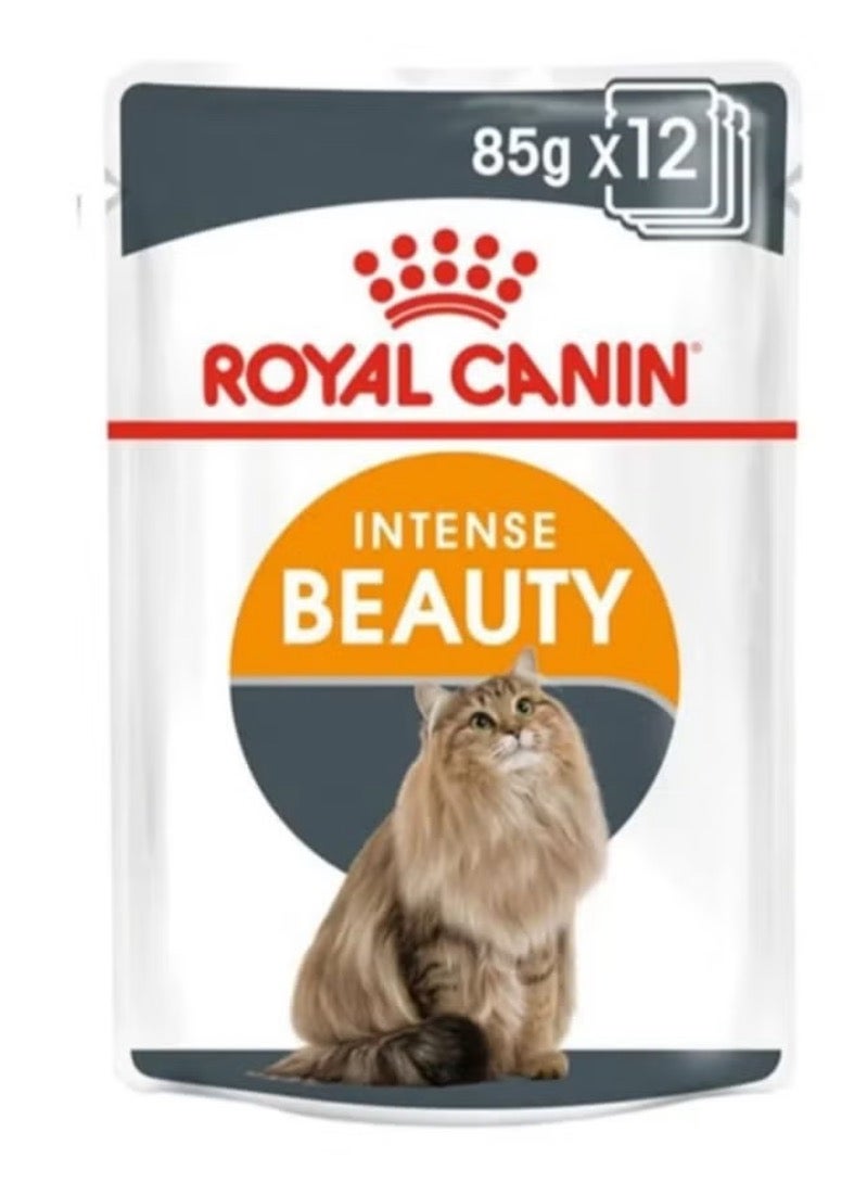 رويال كانين مجموعة أكياس طعام رطب بالهلام للتغذية وللعناية المكثفة بجمال القطط، 85 جم، 12 كيس متعدد الألوان 85جرام