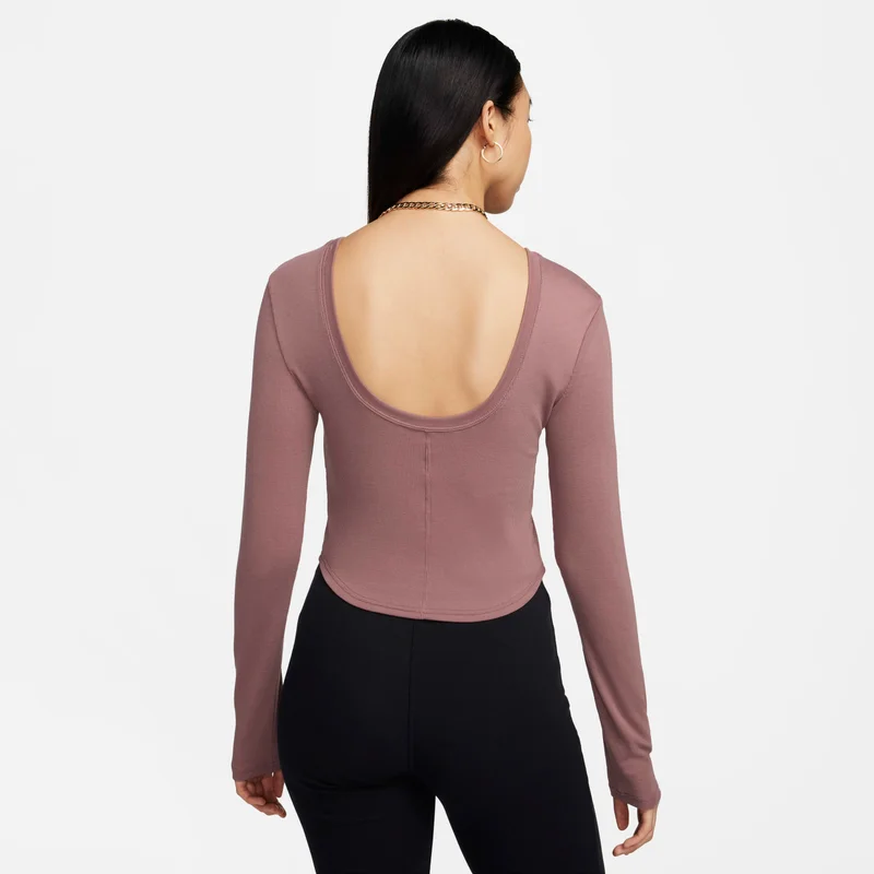 Nike Women's Sportswear Chill Scoop-Back Long-Sleeve Mini-Rib Top