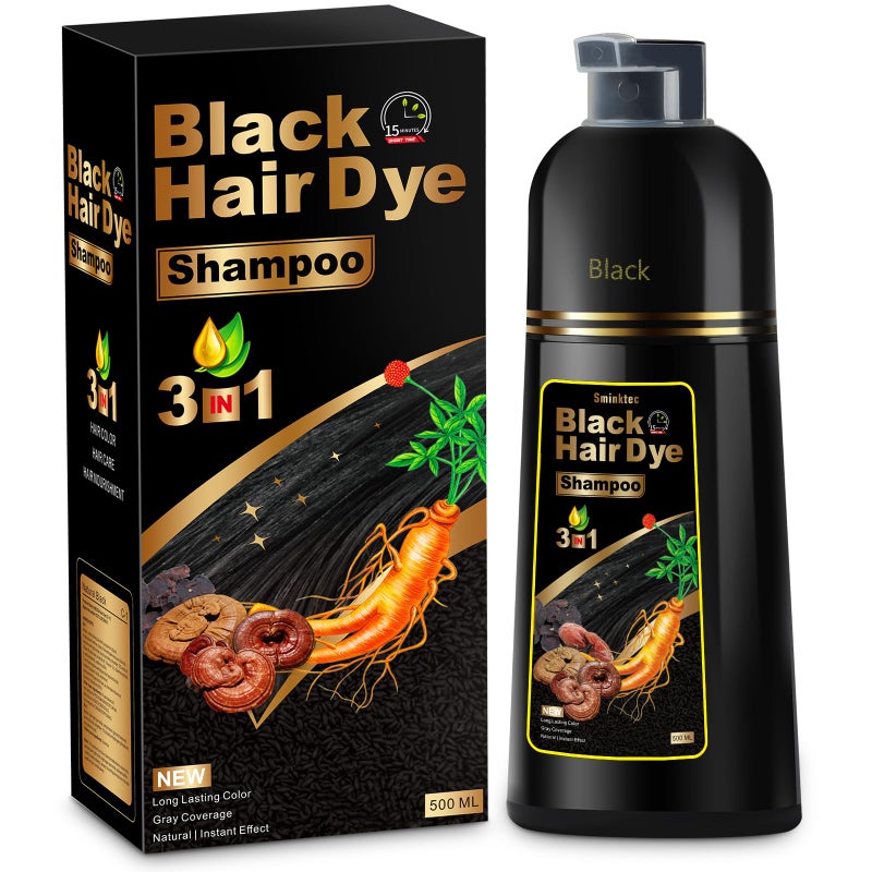 Sminktec Hair Dye Shampoo 3 in 1 for Gray Hair, Herbal Ingredients Natural Shampoo Hair Dye for Women Men (Black) - Image 1