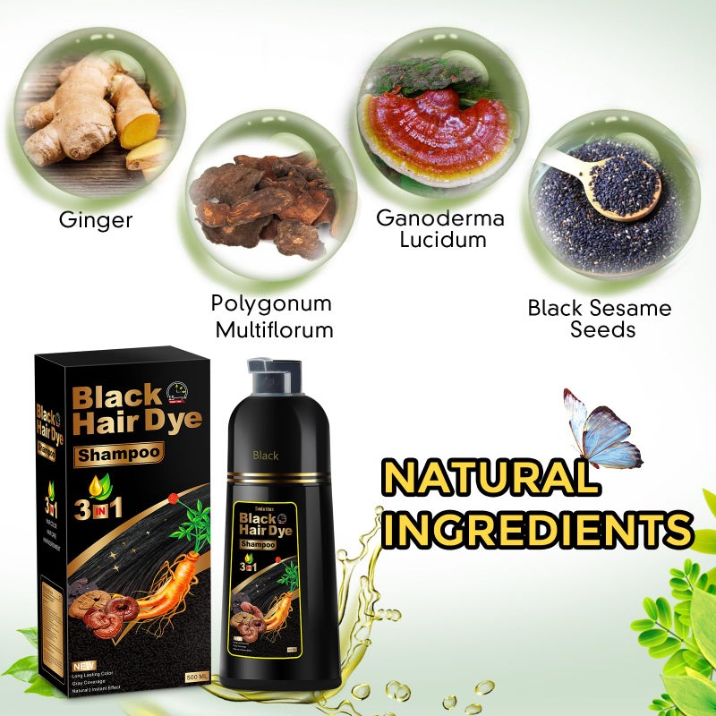 Sminktec Hair Dye Shampoo 3 in 1 for Gray Hair, Herbal Ingredients Natural Shampoo Hair Dye for Women Men (Black) - Image 4