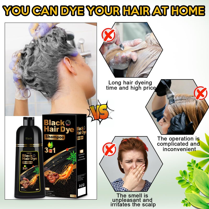 Sminktec Hair Dye Shampoo 3 in 1 for Gray Hair, Herbal Ingredients Natural Shampoo Hair Dye for Women Men (Black) - Image 5