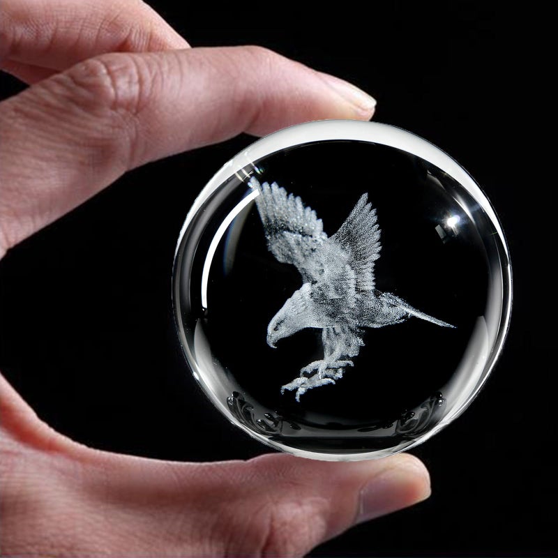 QIANCHANG 3D Engraved Eagle Crystal Ball with Stand Laser Etched Glass Eagle Figurine Carving Crystal Sphere Paperweight(2.4 in) - Image 3