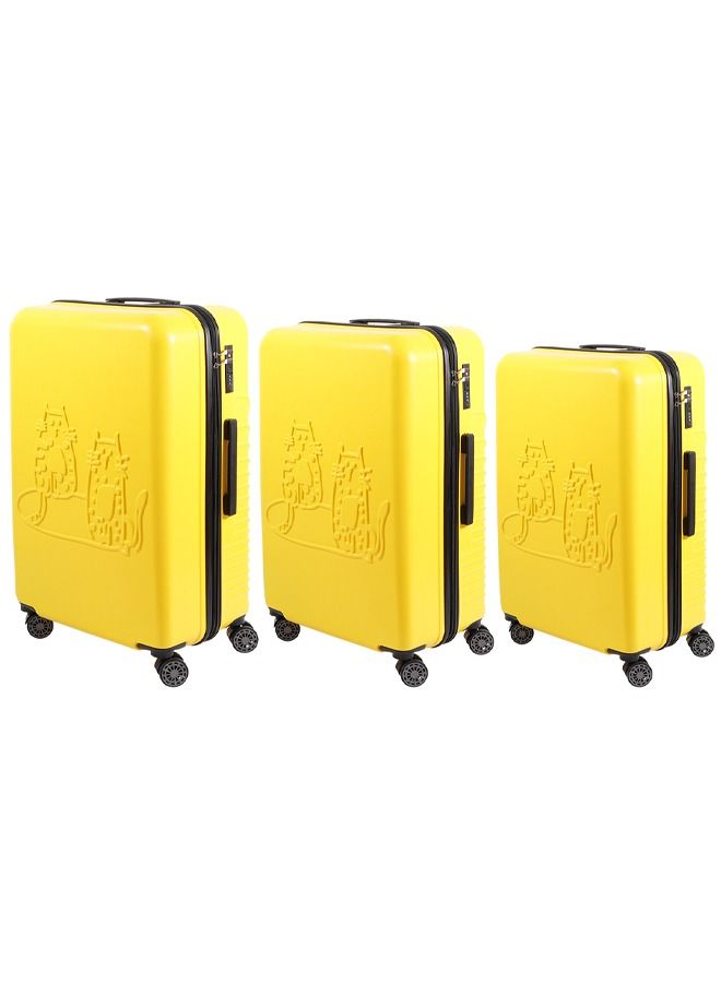 بيج ديزاين طقم حقائب سفر بتصميم قطط مكون من 3 قطع أصفر - Image 3