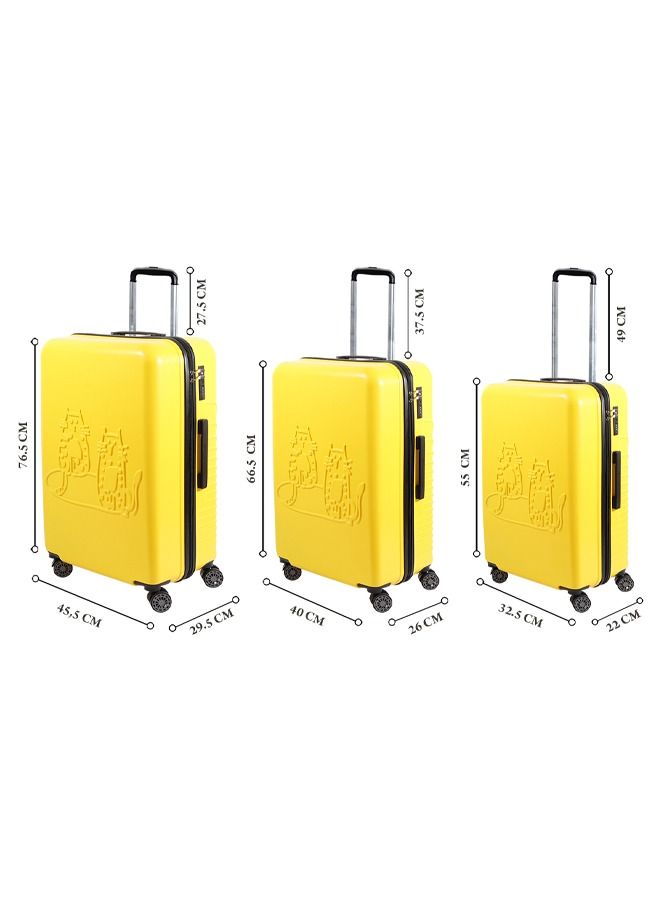 بيج ديزاين طقم حقائب سفر بتصميم قطط مكون من 3 قطع أصفر - Image 4