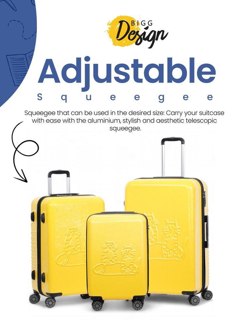 بيج ديزاين طقم حقائب سفر بتصميم قطط مكون من 3 قطع أصفر - Image 5