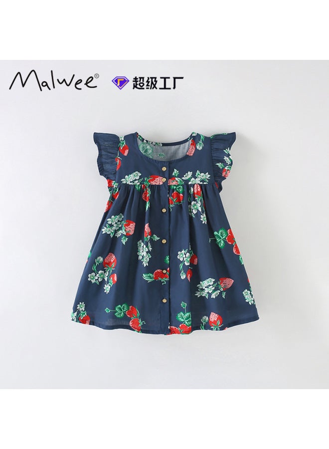 Dark Blue Malwee Summer New European Style Girls Round Neck Princess Dress