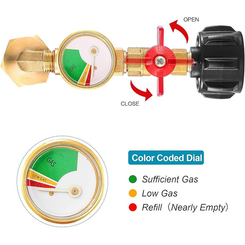 Catilon QCC1 Propane Refill Elbow Adapter with Propane Tank Gauge, 90 Degrees Propane Refill Adapter with ON-Off Control Valve, for Camping Grill 1LB Bottle Tank 20-40LBS Cylinder - Image 4