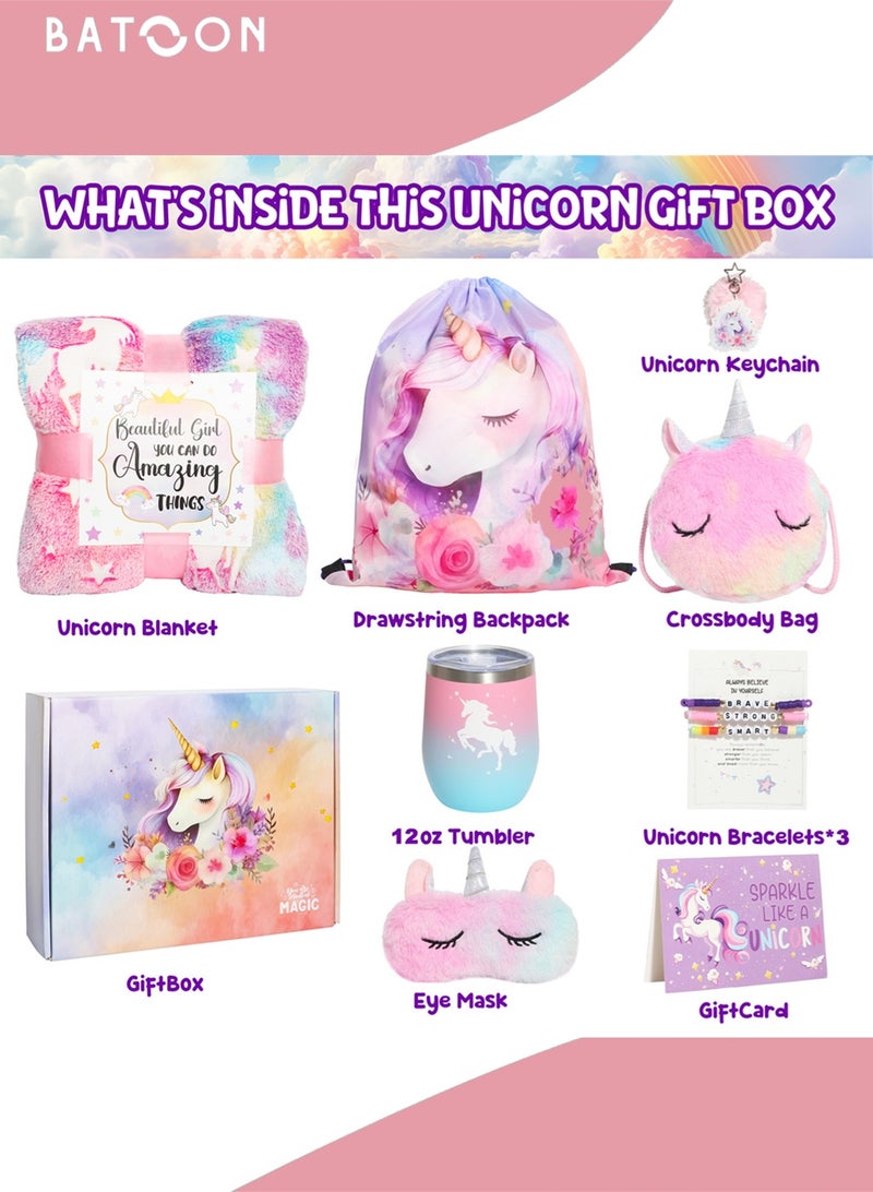 باتون ألعاب يونيكورن للفتيات من سن 4 إلى 12 عامًا، مجموعة صندوق هدايا يونيكورن للفتيات، هدايا للبنات مع بطانية يونيكورن وحقيبة وقناع للعين وأساور، هدايا عيد ميلاد رأس السنة الجديدة وعيد الأطفال للفتيات - Image 2