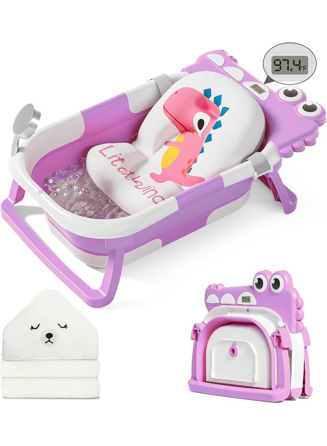 MoreFeel Collapsible Baby Bathtub for Newborn with Thermometer & 1 Hooded Towel & 1 Soft Floating Cushion - Image 1