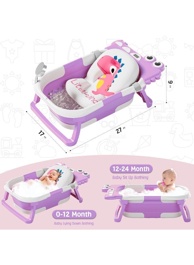 MoreFeel Collapsible Baby Bathtub for Newborn with Thermometer & 1 Hooded Towel & 1 Soft Floating Cushion - Image 2