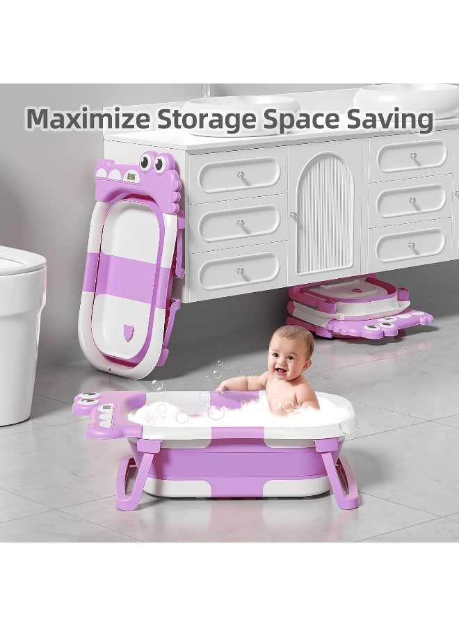 MoreFeel Collapsible Baby Bathtub for Newborn with Thermometer & 1 Hooded Towel & 1 Soft Floating Cushion - Image 5