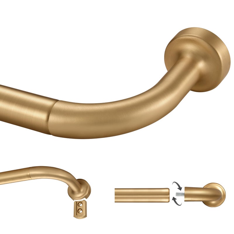 Lwiiom Warm Gold Curtain Rod for Windows 28 to 56 Inch, Internal Splicing 1 Inch Diameter Disc, Adjustable Room Darkening Curtain Rod with Aluminum Finials and Brackets, Wrap Around Design - Image 1