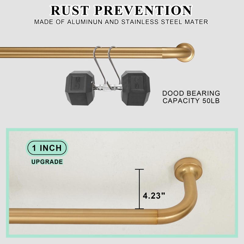 Lwiiom Warm Gold Curtain Rod for Windows 28 to 56 Inch, Internal Splicing 1 Inch Diameter Disc, Adjustable Room Darkening Curtain Rod with Aluminum Finials and Brackets, Wrap Around Design - Image 3