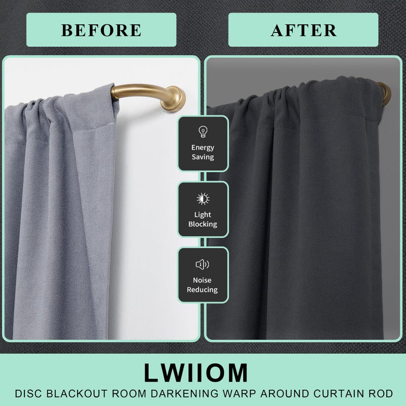 Lwiiom Warm Gold Curtain Rod for Windows 28 to 56 Inch, Internal Splicing 1 Inch Diameter Disc, Adjustable Room Darkening Curtain Rod with Aluminum Finials and Brackets, Wrap Around Design - Image 5