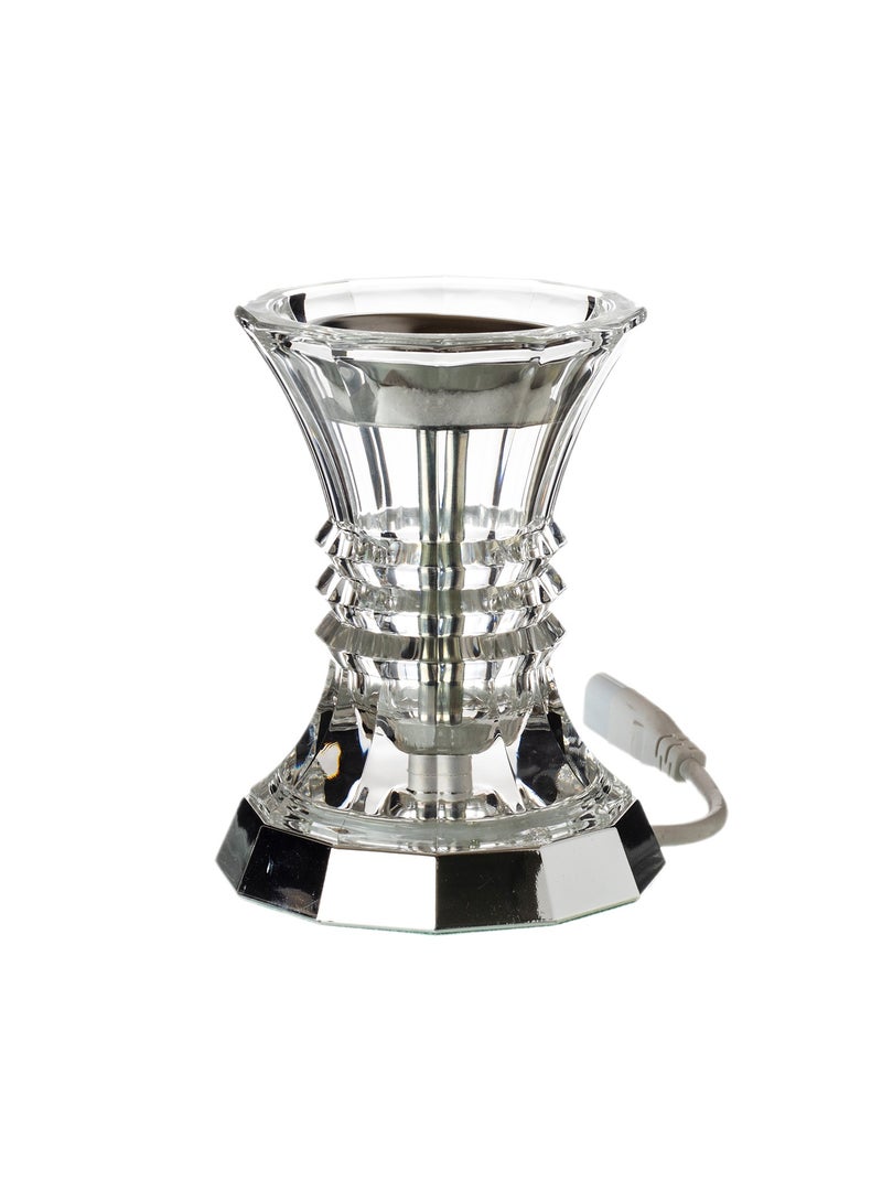 Dania Short glass electric incense burner with a silver base, made in Japan