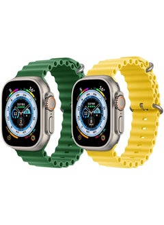 IAF Silicone Ocean Band Strap Green Silicone Ocean Band Strap Yellow Set of 2 for Apple Watch Ultra 8 49mm 