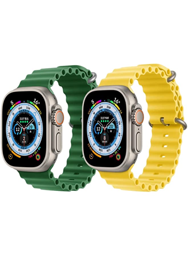 Silicone Ocean Band Strap Green Silicone Ocean Band Strap Yellow Set of 2 for Apple Watch Ultra 8 49mm