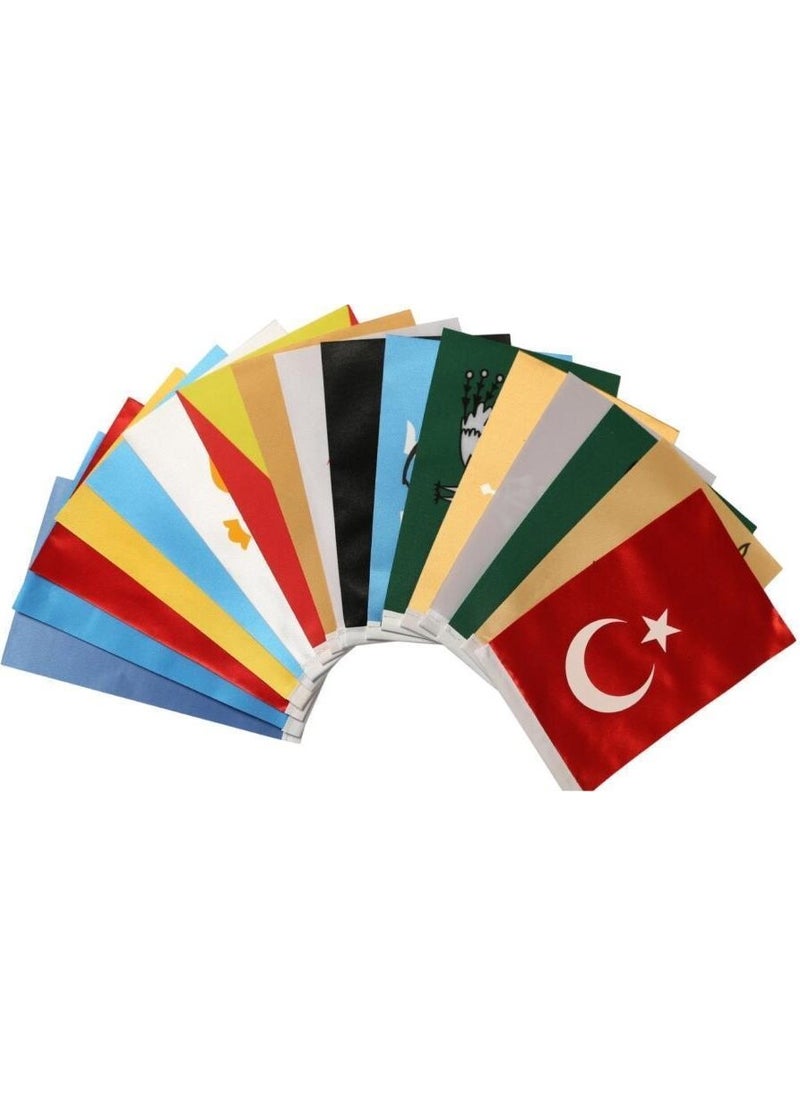 Satürn - Saturn Set of 17 Old Turkish States Table Flags - 17 Chrome Poles + 17 Flags - Image 1