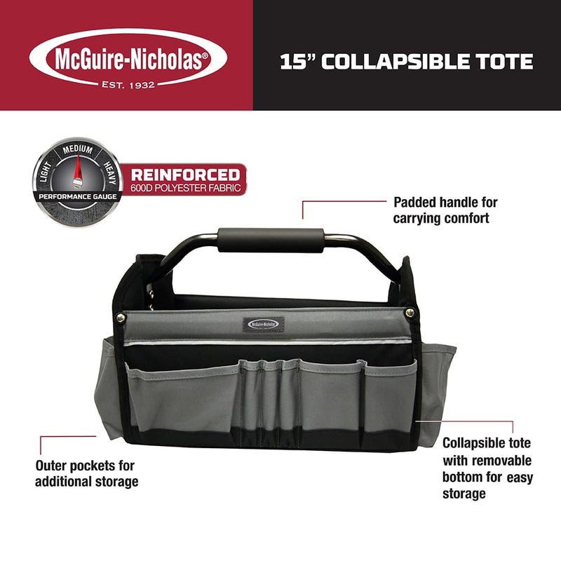 McGuire-Nicholas 15" Collapsible Tool Tote, Grey and Black Tool Tote Bag, 22015 - Image 2