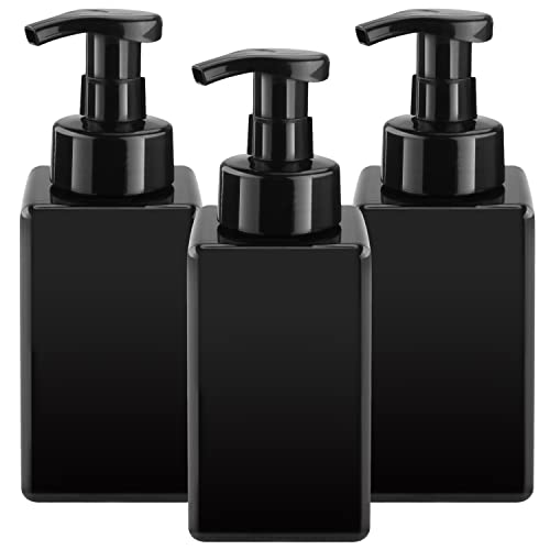 Cositina 3 Pack 15oz/450ml Foaming Soap Dispenser Plastic Foam Pump Bottle Refillable Liquid Soap Container for Shampoo Body Hand Wash Bathroom Kitchen Sink - Black - Image 1
