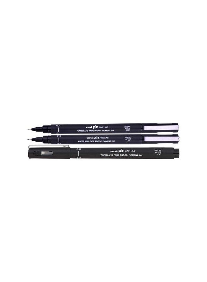 Uni Pin Uni-Ball Pin Drawing Pen Fineliner Ultra Fine Line Marker 0.3Mm Black Ink - [Pack Of 3]  - Image 1