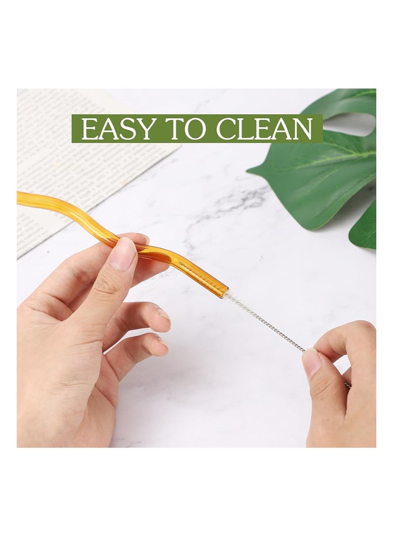 إزدنك 6 قطع من مصاصات الزجاج المتموجة الملونة، 7.87 بوصة × 8 مم، مصاصات زجاجية لطيفة قابلة لإعادة الاستخدام، مصنوعة من مادة البورسليكات العالية، تأتي مع فرشاة تنظيف واحدة، مناسبة للمشروبات الساخنة والباردة والقهوة المثلجة والحليب والشاي - Image 5